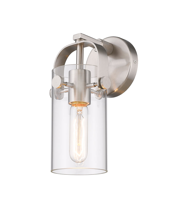 Innovations Lighting Pilaster II Cylinder 7" Sconce - Satin Nickel Wall Sconces Innovations Lighting Clear ; Glass Type: Clear  