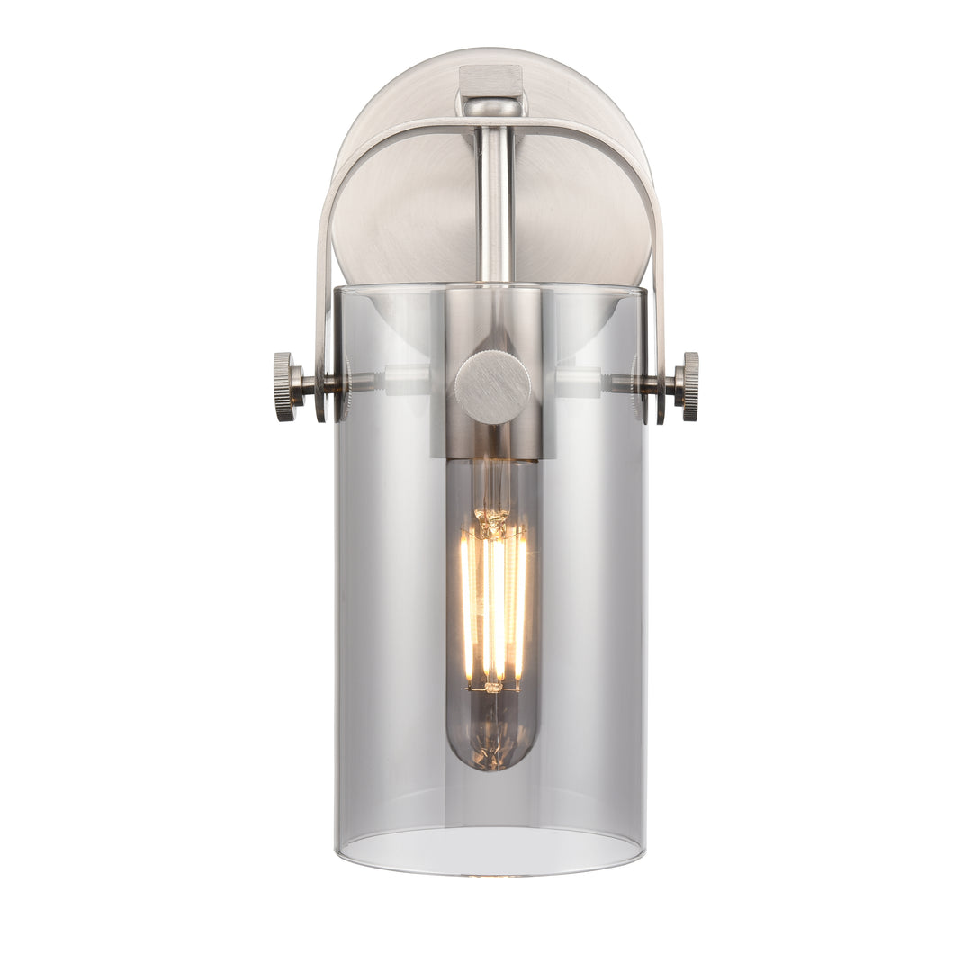 Innovations Lighting Pilaster II Cylinder 7" Sconce - Satin Nickel Wall Sconces Innovations Lighting Light Smoke ; Glass Type: Smoked  