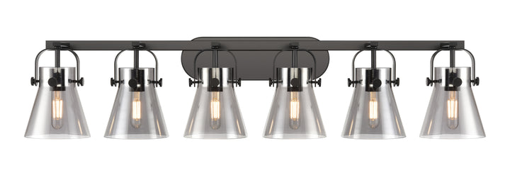 Innovations Lighting Pilaster II Cone 6" Bath Vanity Light - Matte Black Vanity Lights Innovations Lighting Light Smoke ; Glass Type: Smoked  