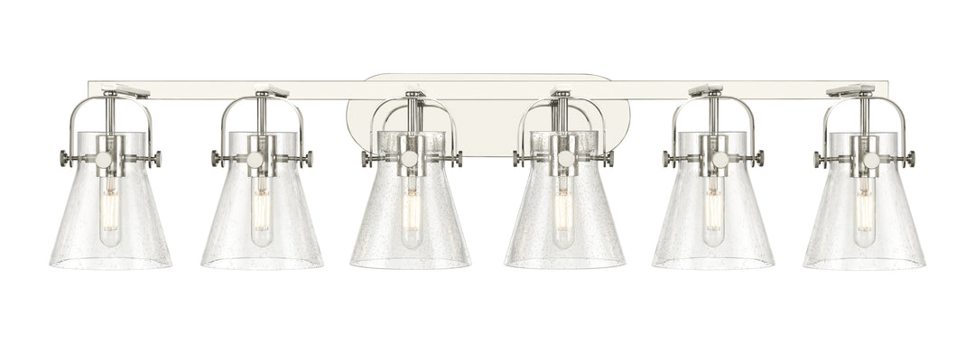 Innovations Lighting Pilaster II Cone 6" Bath Vanity Light - Polished Nickel Vanity Lights Innovations Lighting Seedy ; Glass Type: Seeded  