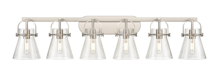 Innovations Lighting Pilaster II Cone 6" Bath Vanity Light - Satin Nickel Vanity Lights Innovations Lighting Seedy ; Glass Type: Seeded  