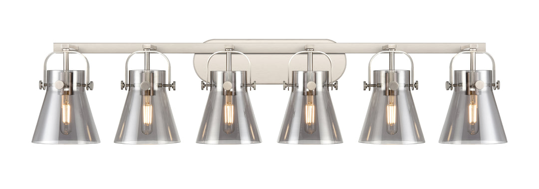 Innovations Lighting Pilaster II Cone 6" Bath Vanity Light - Satin Nickel Vanity Lights Innovations Lighting Light Smoke ; Glass Type: Smoked  