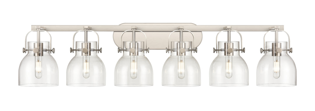 Innovations Lighting Pilaster II Bell 6" Bath Vanity Light - Satin Nickel Vanity Lights Innovations Lighting Clear ; Glass Type: Clear  