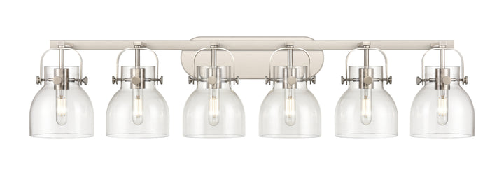 Innovations Lighting Pilaster II Bell 6" Bath Vanity Light - Satin Nickel Vanity Lights Innovations Lighting Clear ; Glass Type: Clear  