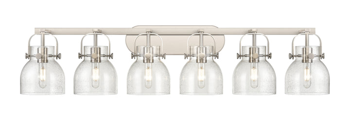 Innovations Lighting Pilaster II Bell 6" Bath Vanity Light - Satin Nickel Vanity Lights Innovations Lighting Seedy ; Glass Type: Seeded  