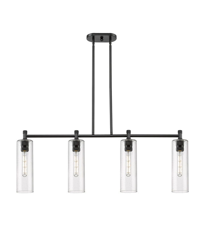 Innovations Lighting Crown Point 12" Island Light - Matte Black Linear Chandeliers Innovations Lighting Seedy ; Glass Type: Seedy  