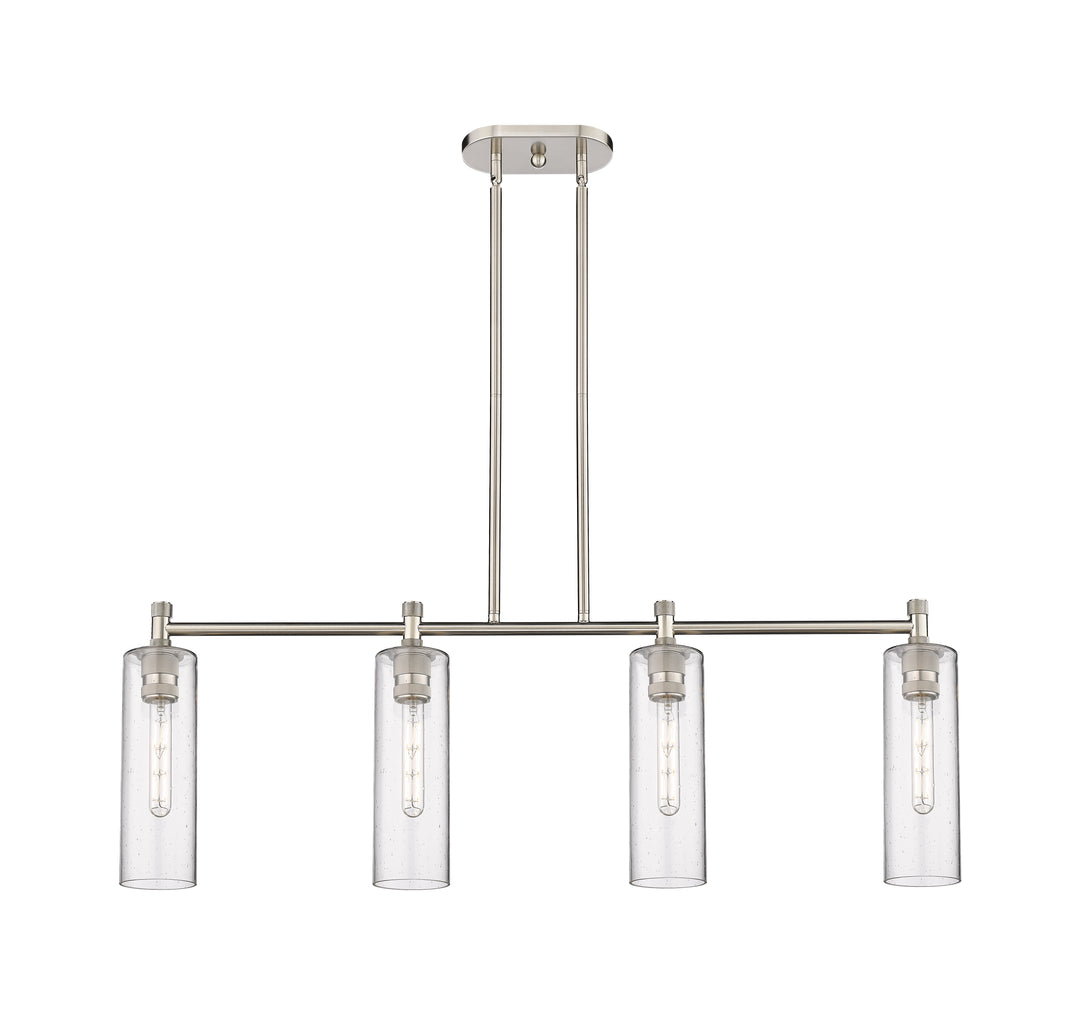 Innovations Lighting Crown Point 12" Island Light - Satin Nickel Linear Chandeliers Innovations Lighting Seedy ; Glass Type: Seedy  