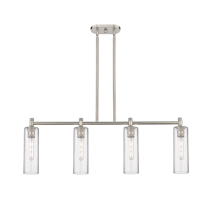 Innovations Lighting Crown Point 12" Island Light - Satin Nickel Linear Chandeliers Innovations Lighting Seedy ; Glass Type: Seedy  