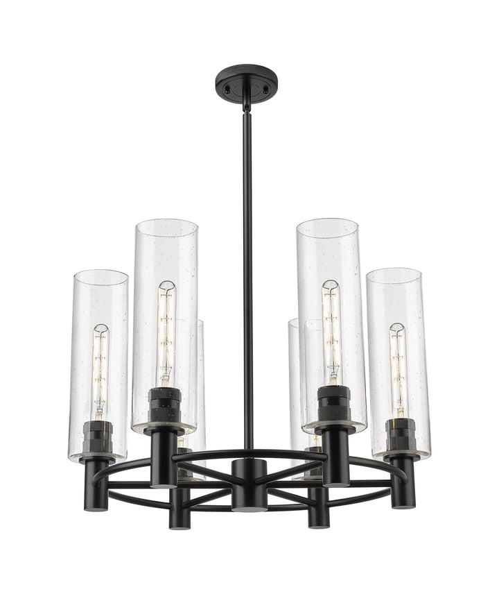 Innovations Lighting Crown Point 12" Chandelier - Matte Black Chandeliers Innovations Lighting Seedy ; Glass Type: Seedy  