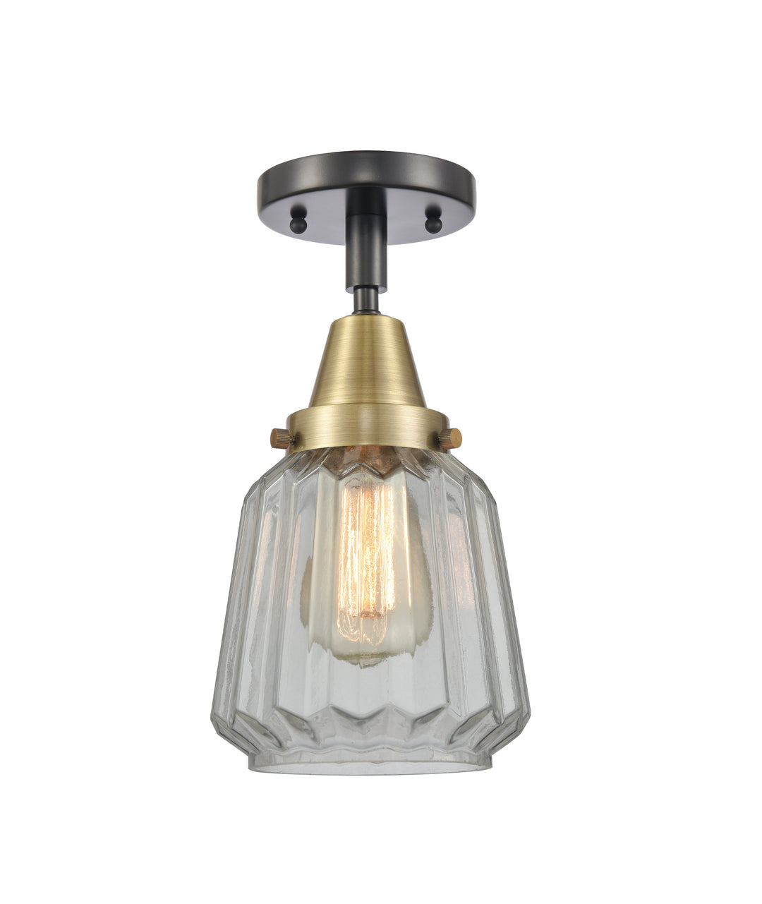 Innovations Lighting Chatham Flush Mount - Black Antique Brass Ceiling Flush Mounts Innovations Lighting Clear ; Glass Type: Transparent; Ribbed  