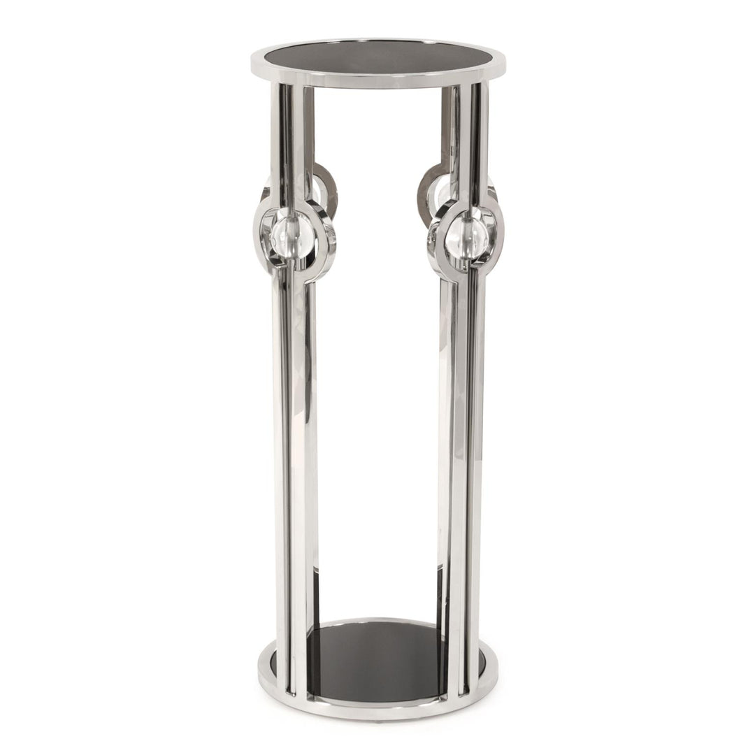 Howard Elliott Collection Stainless Steel Pedestal with Black Tempered Glass and Acrylic Ball Details, Large Pedestals Howard Elliott Collection   