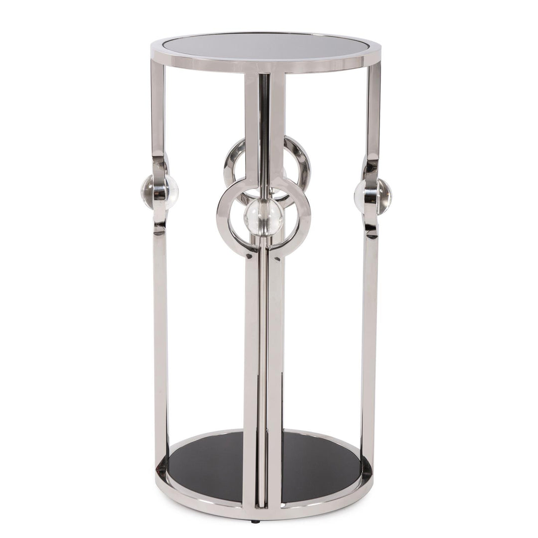 Howard Elliott Collection Stainless Steel Pedestal with Black Tempered Glass and Acrylic Ball Details, Small Pedestals Howard Elliott Collection   