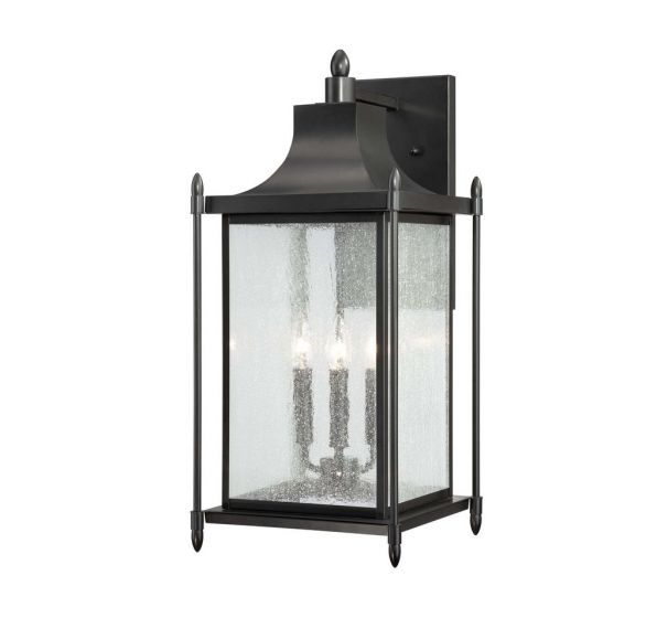 Savoy House Dunnmore Outdoor | Wall Lantern Outdoor Wall Lights Savoy House 11x11x23.5 Black Clear Seeded Glass