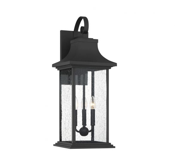 Savoy House Hancock Outdoor | Wall Lantern Outdoor | Wall Lantern Savoy House 10.5x10.5x27.75 Black Clear Seeded Glass