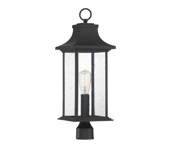 Savoy House Hancock Outdoor | Post Lantern Outdoor | Post Lantern Savoy House 8.5x8.5x24.25 Black Clear Seeded Glass