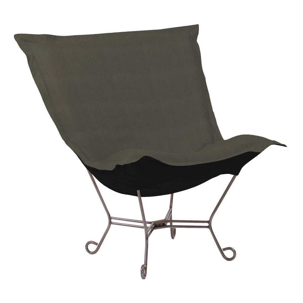 Howard Elliott Collection Scroll Puff Chair Sterling Charcoal Titanium Frame Chairs Howard Elliott Collection   