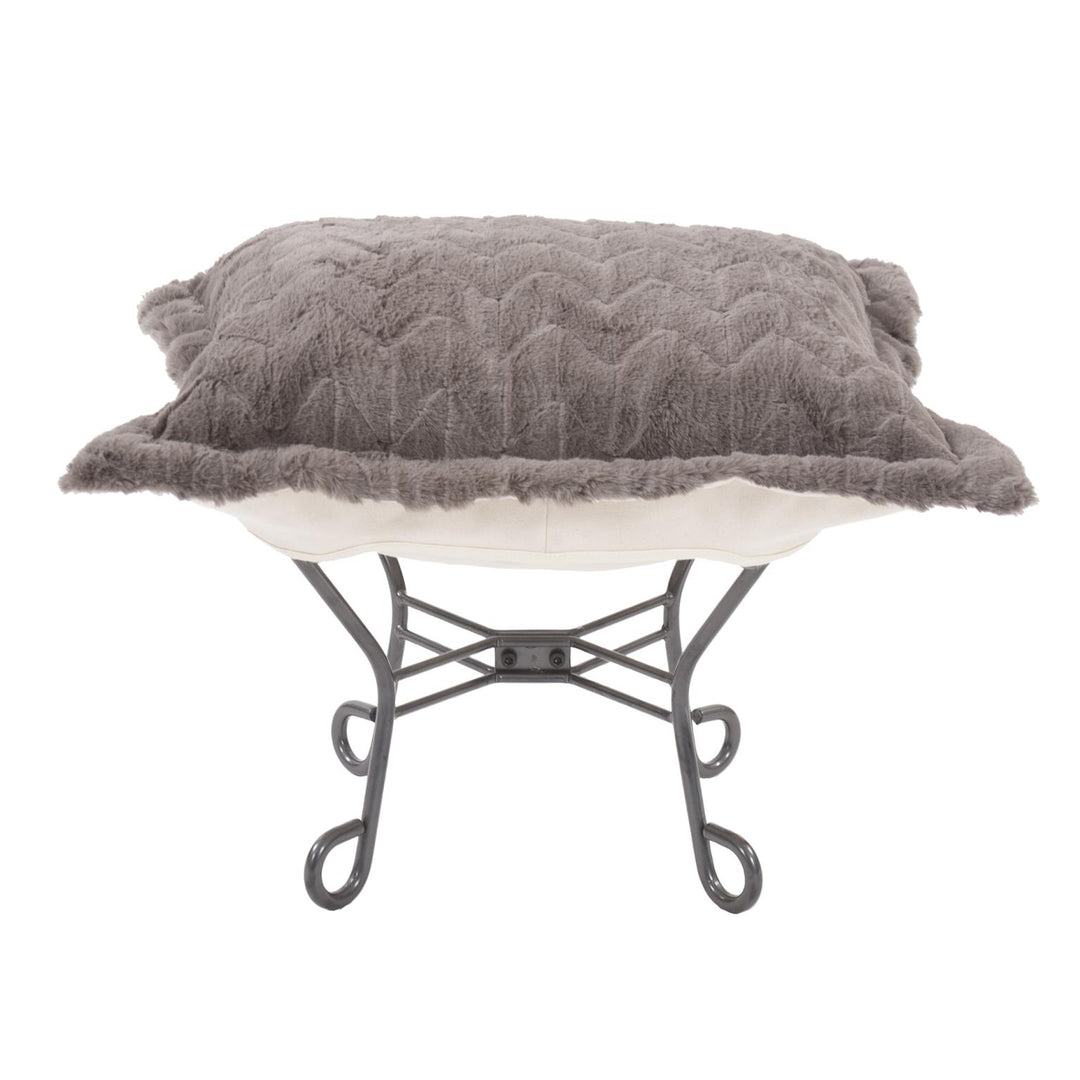 Howard Elliott Collection Scroll Puff Ottoman Angora Stone Ottomans Howard Elliott Collection   