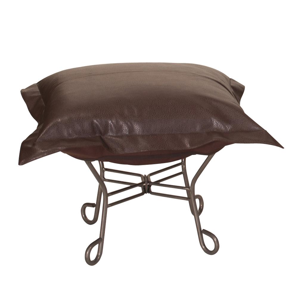 Howard Elliott Collection Scroll Puff Ottoman Avanti Pecan Titanium Frame Ottomans Howard Elliott Collection   