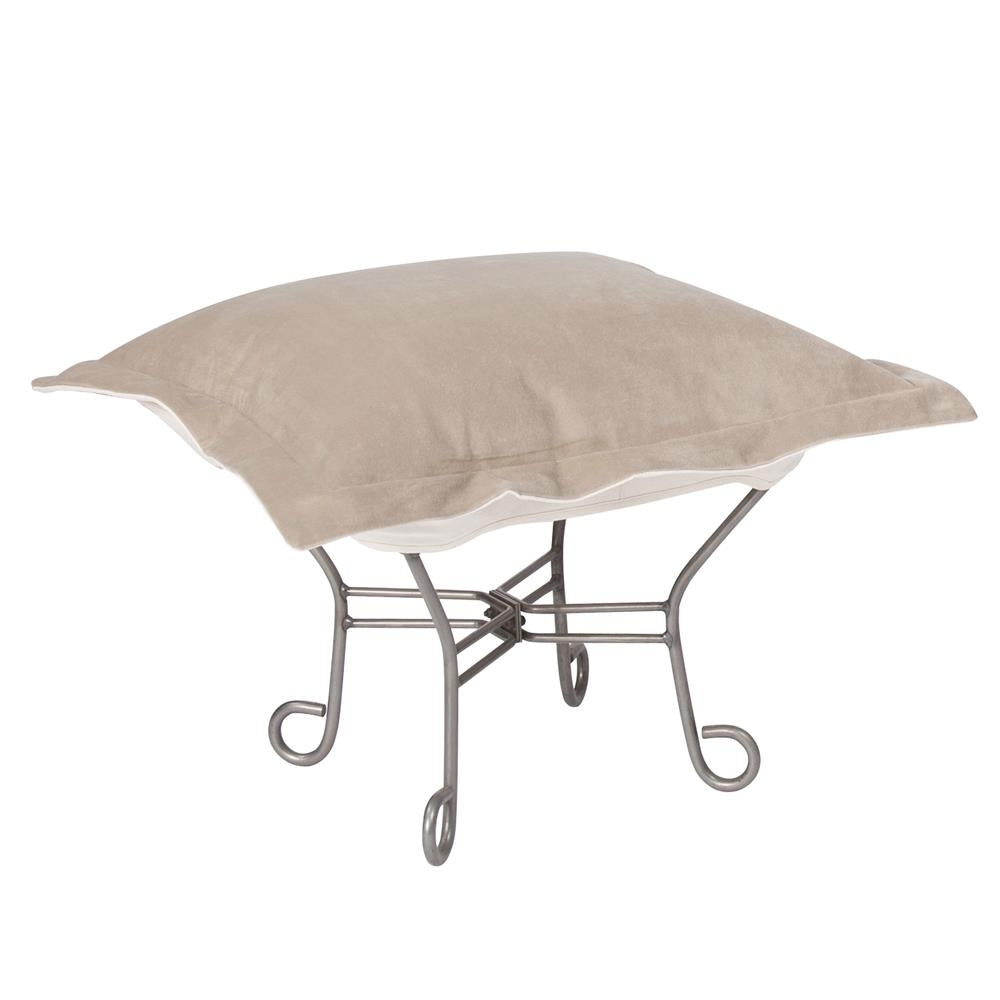 Howard Elliott Collection Scroll Puff Ottoman Bella Sand Titanium Frame Ottomans Howard Elliott Collection   