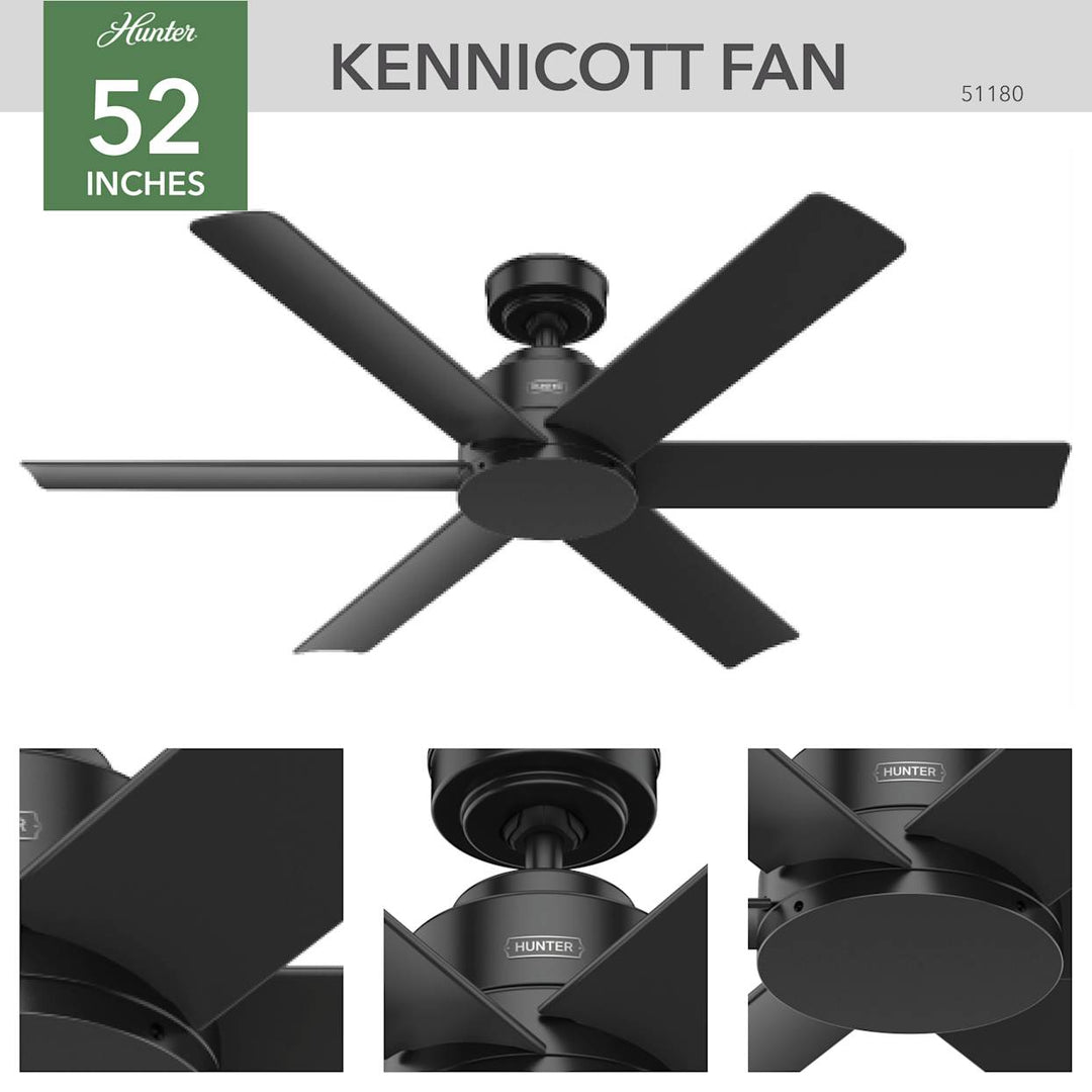 Hunter Kennicott Outdoor 52 inch |Matte Black 51180 Outdoor Ceiling Fans Hunter Black  