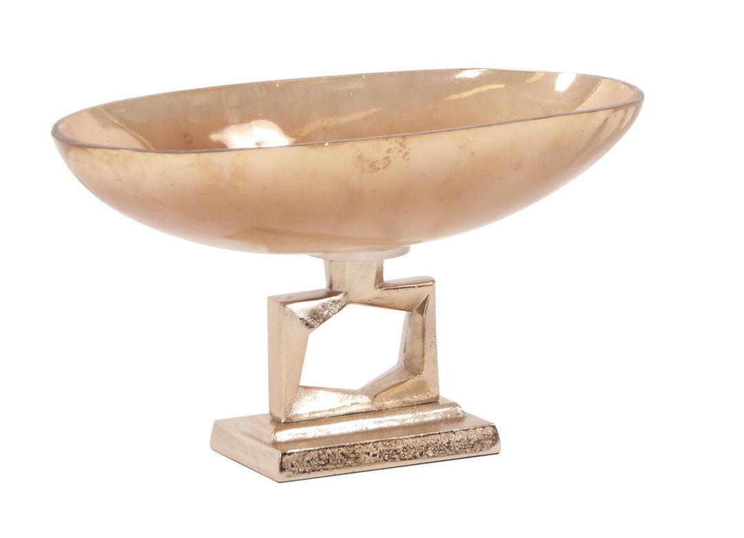 Howard Elliott Collection Antiqued Apricot Glass Footed Bowl on Champagne Gold Metal Base, Small Bowls Howard Elliott Collection   