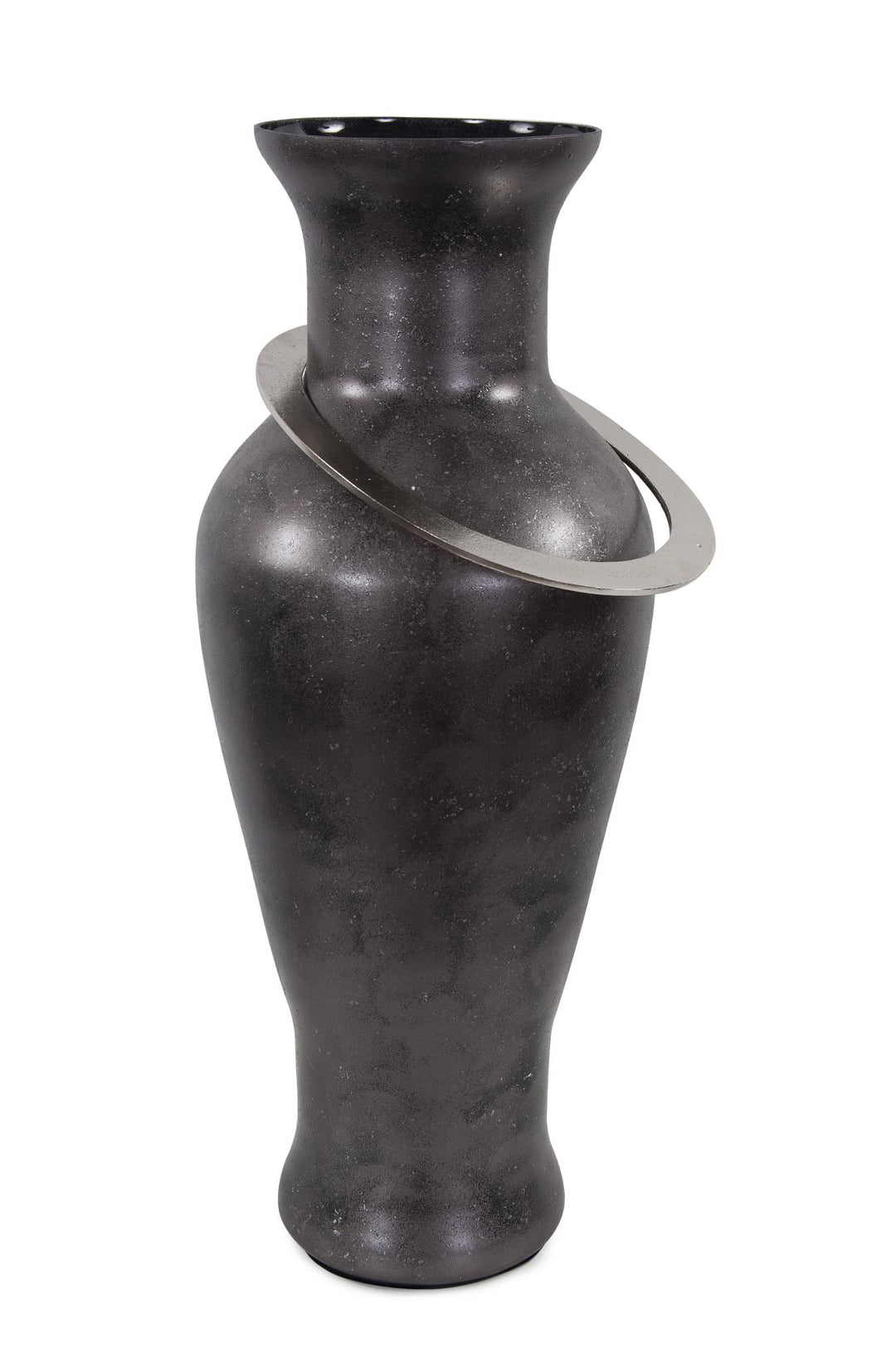 Howard Elliott Collection Black Ore Glass Vase with metal accent , Large Vases Howard Elliott Collection   