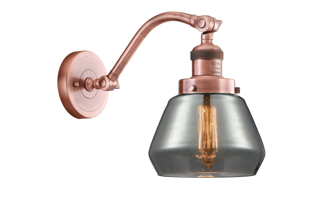 Innovations Lighting Fulton Sconce - Antique Copper Wall Sconces Innovations Lighting Light Smoke ; Glass Type: Colorful  