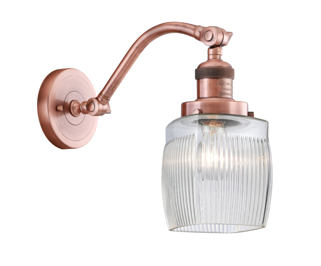 Innovations Lighting Colton Sconce - Antique Copper Wall Sconces Innovations Lighting Clear Halophane ; Glass Type: Transparent; Ribbed  