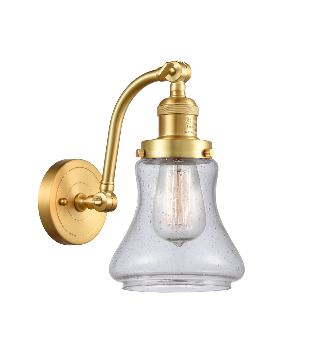 Innovations Lighting Bellmont 6" Sconce - Satin Gold Wall Sconces Innovations Lighting Seedy ; Glass Type: Seeded  