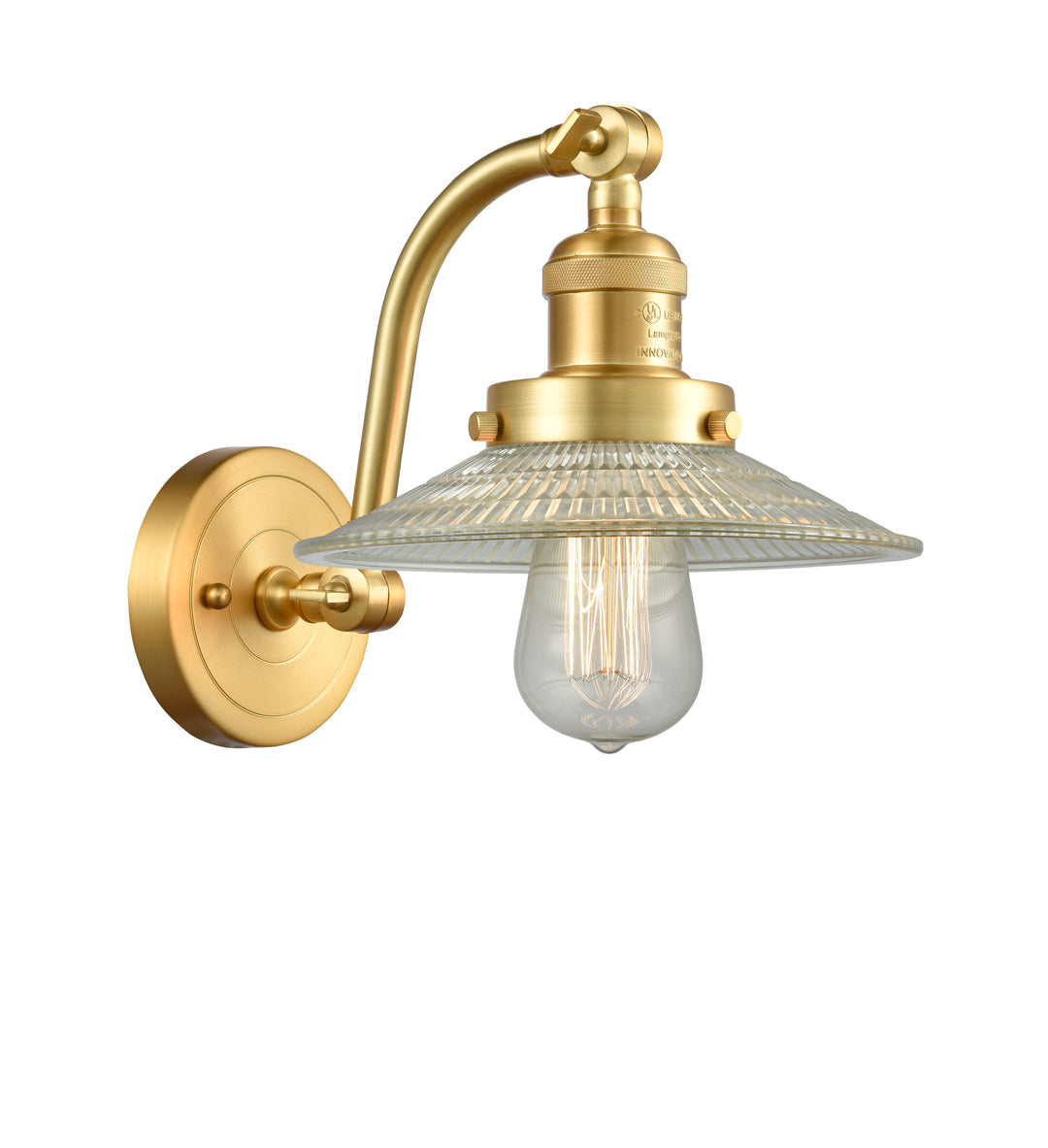 Innovations Lighting Halophane Sconce - Satin Gold Wall Sconces Innovations Lighting Clear Halophane ; Glass Type: Transparent  