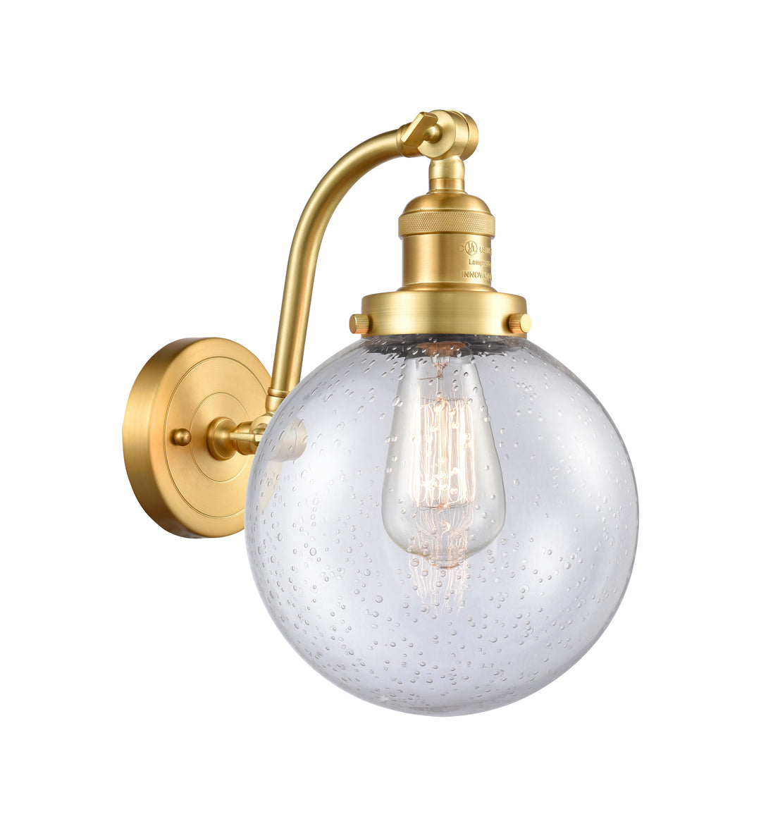 Innovations Lighting Beacon 8" Sconce - Satin Gold Wall Sconces Innovations Lighting Seedy ; Glass Type: Seeded  