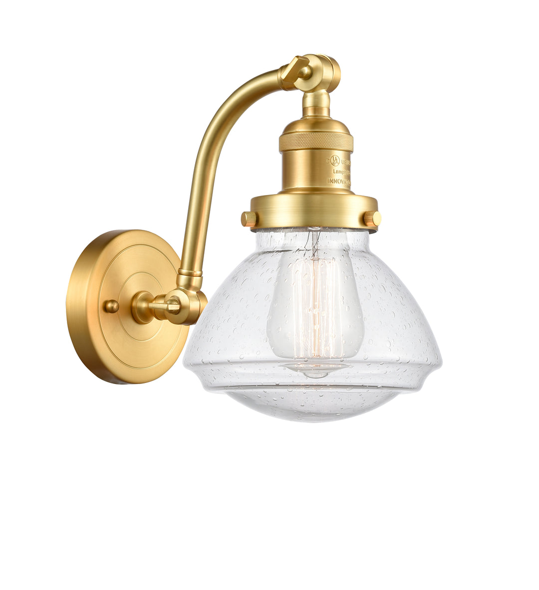 Innovations Lighting Olean Sconce - Satin Gold Wall Sconces Innovations Lighting Seedy ; Glass Type: Seeded  