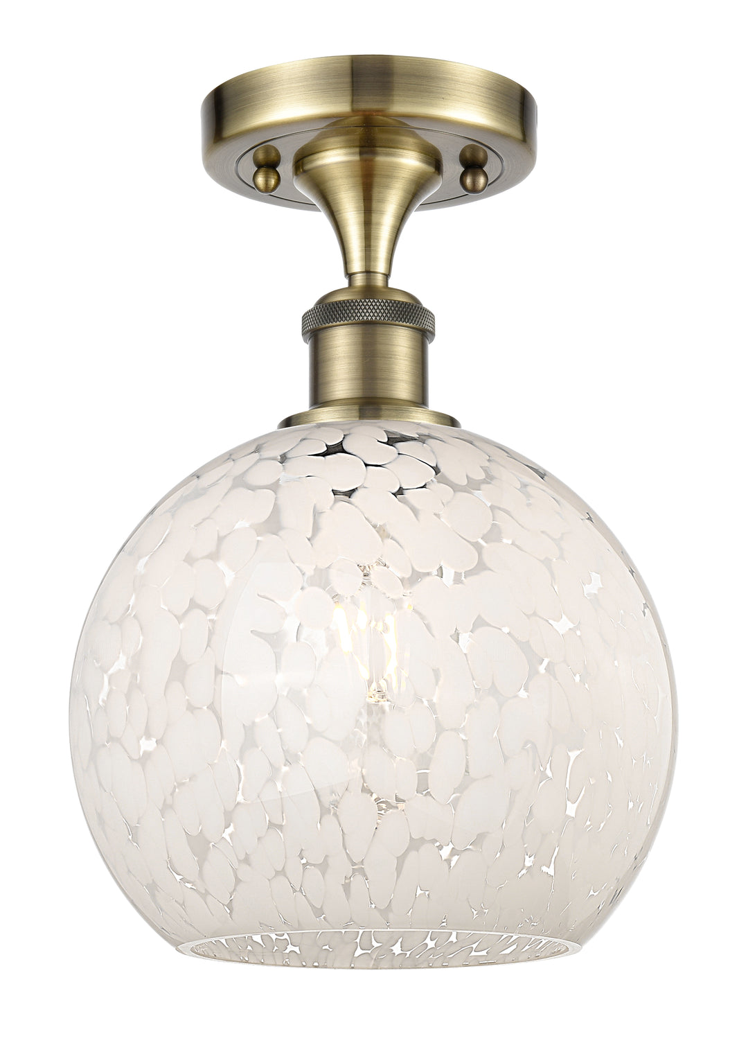 Innovations Lighting White Mouchette 8" Semi-Flush Mount - Antique Brass Ceiling Semi Flush Mounts Innovations Lighting   