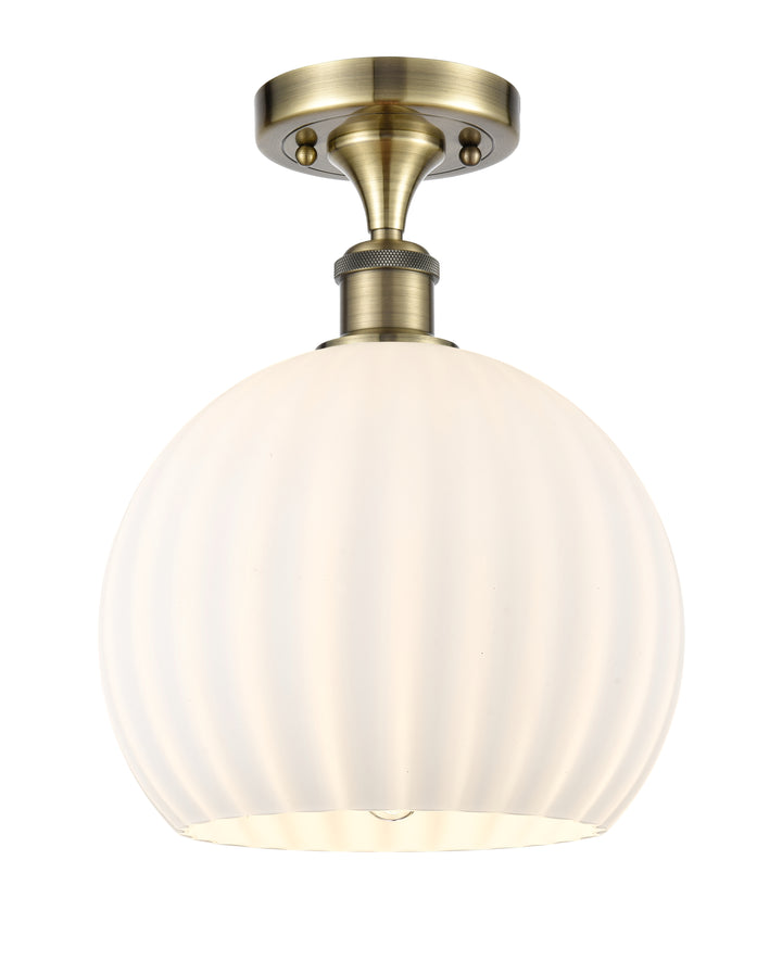 Innovations Lighting White Venetian 10" Semi-Flush Mount - Antique Brass Ceiling Semi Flush Mounts Innovations Lighting   