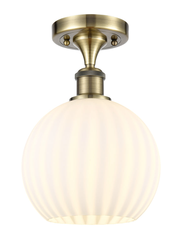 Innovations Lighting White Venetian 8" Semi-Flush Mount - Antique Brass