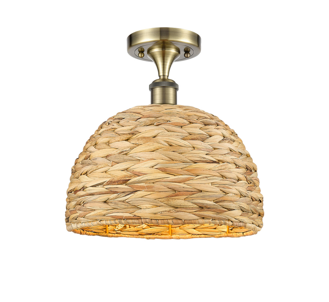 Innovations Lighting Woven Rattan 12" Semi-Flush Mount Ceiling Semi Flush Mounts Innovations Lighting Antique Brass  