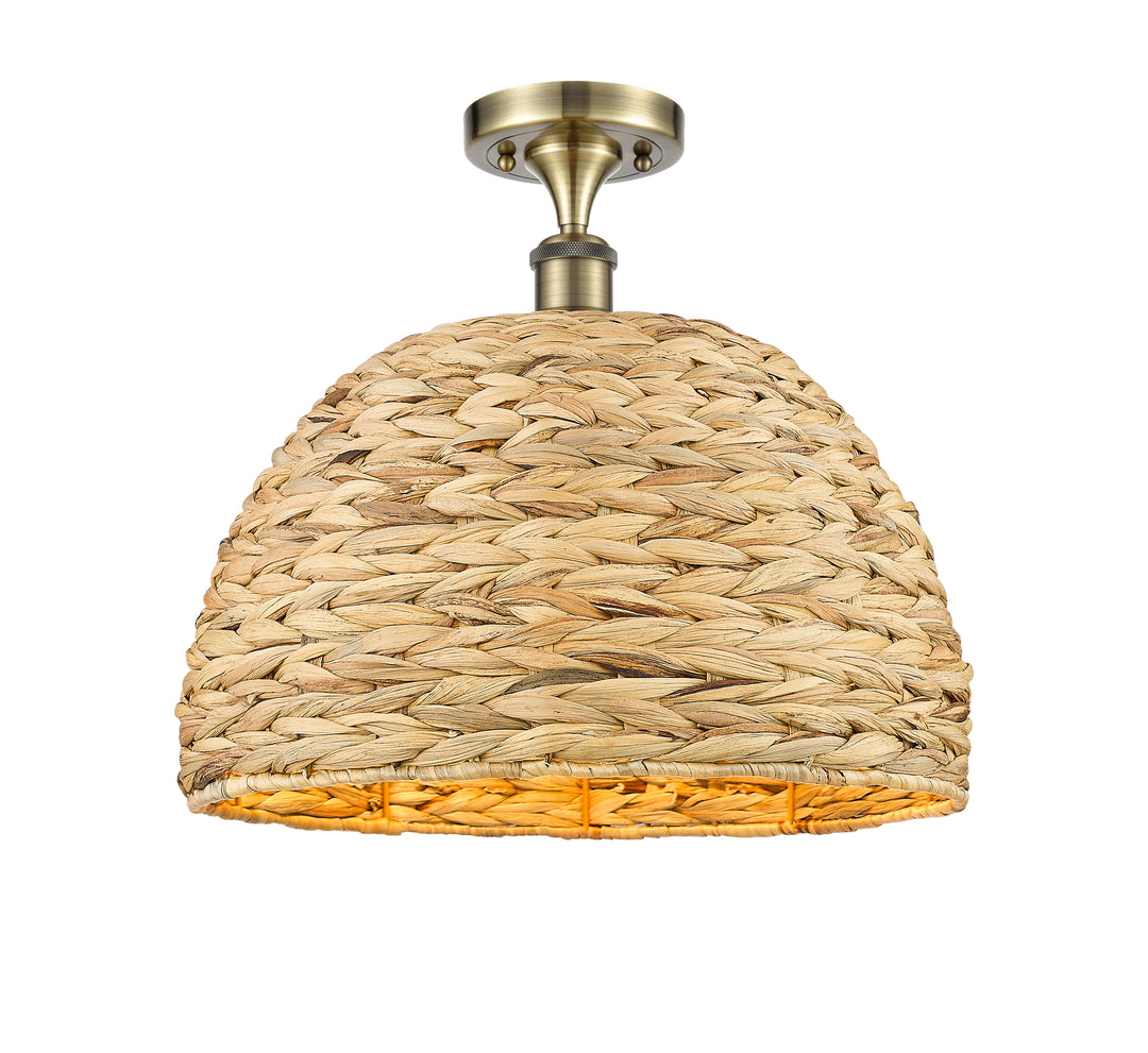 Innovations Lighting Woven Rattan 16" Semi-Flush Mount Ceiling Semi Flush Mounts Innovations Lighting Antique Brass  