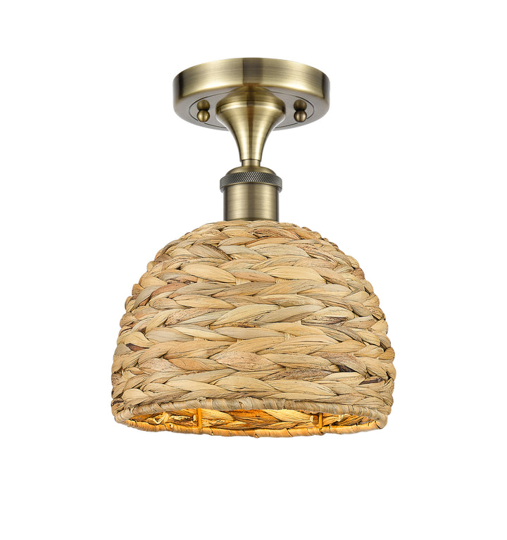 Innovations Lighting Woven Rattan 8" Semi-Flush Mount Ceiling Semi Flush Mounts Innovations Lighting Antique Brass  