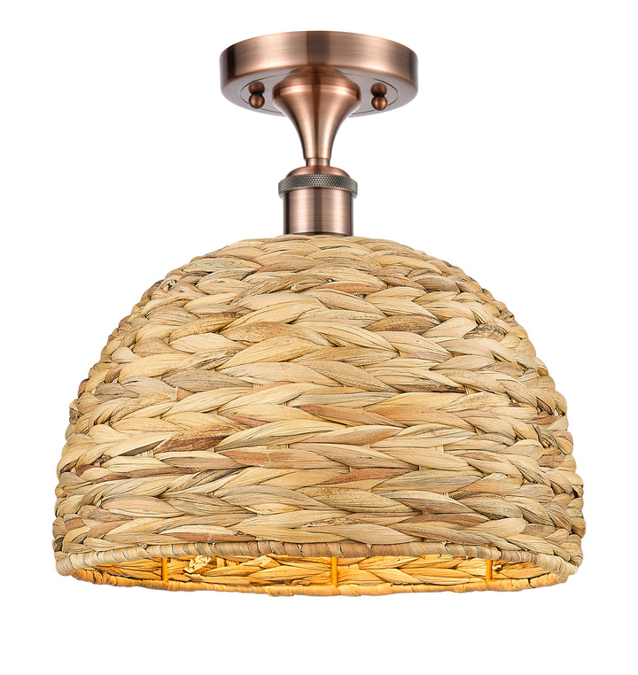 Innovations Lighting Woven Rattan 12" Semi-Flush Mount Ceiling Semi Flush Mounts Innovations Lighting Antique Copper  