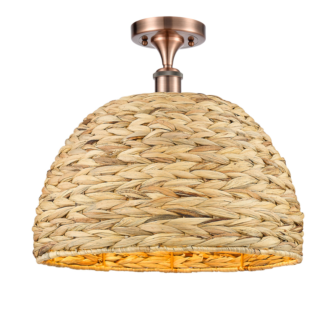 Innovations Lighting Woven Rattan 16" Semi-Flush Mount Ceiling Semi Flush Mounts Innovations Lighting Antique Copper  