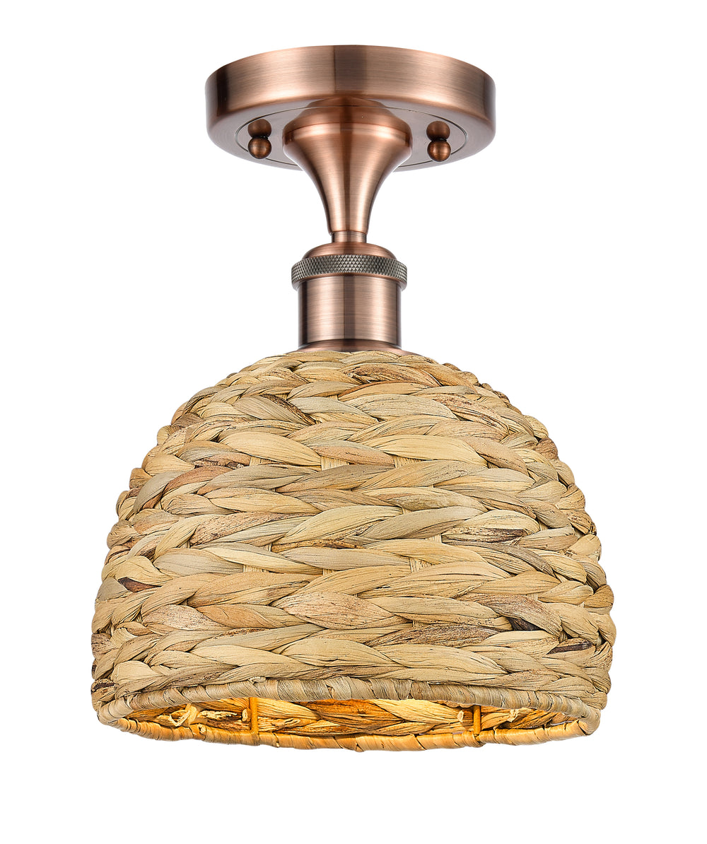 Innovations Lighting Woven Rattan 8" Semi-Flush Mount