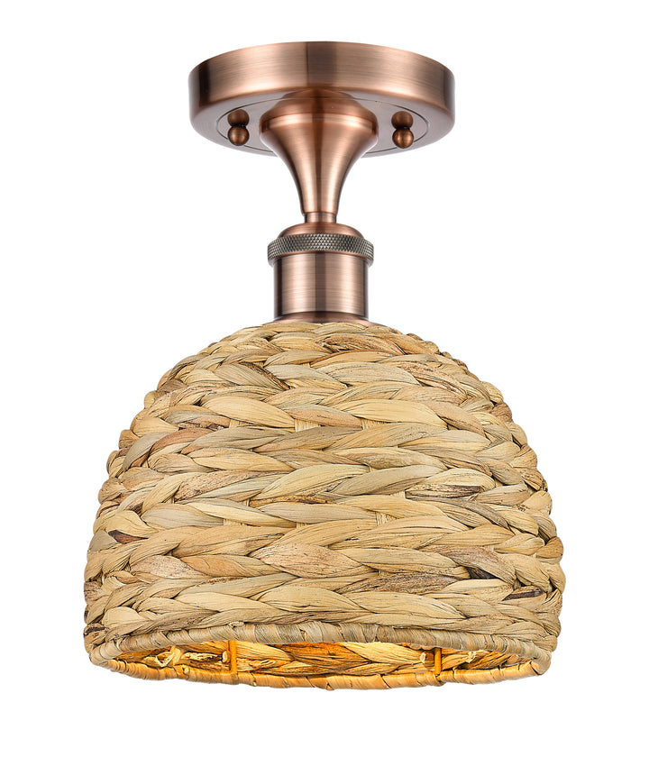 Innovations Lighting Woven Rattan 8" Semi-Flush Mount Ceiling Semi Flush Mounts Innovations Lighting Antique Copper  