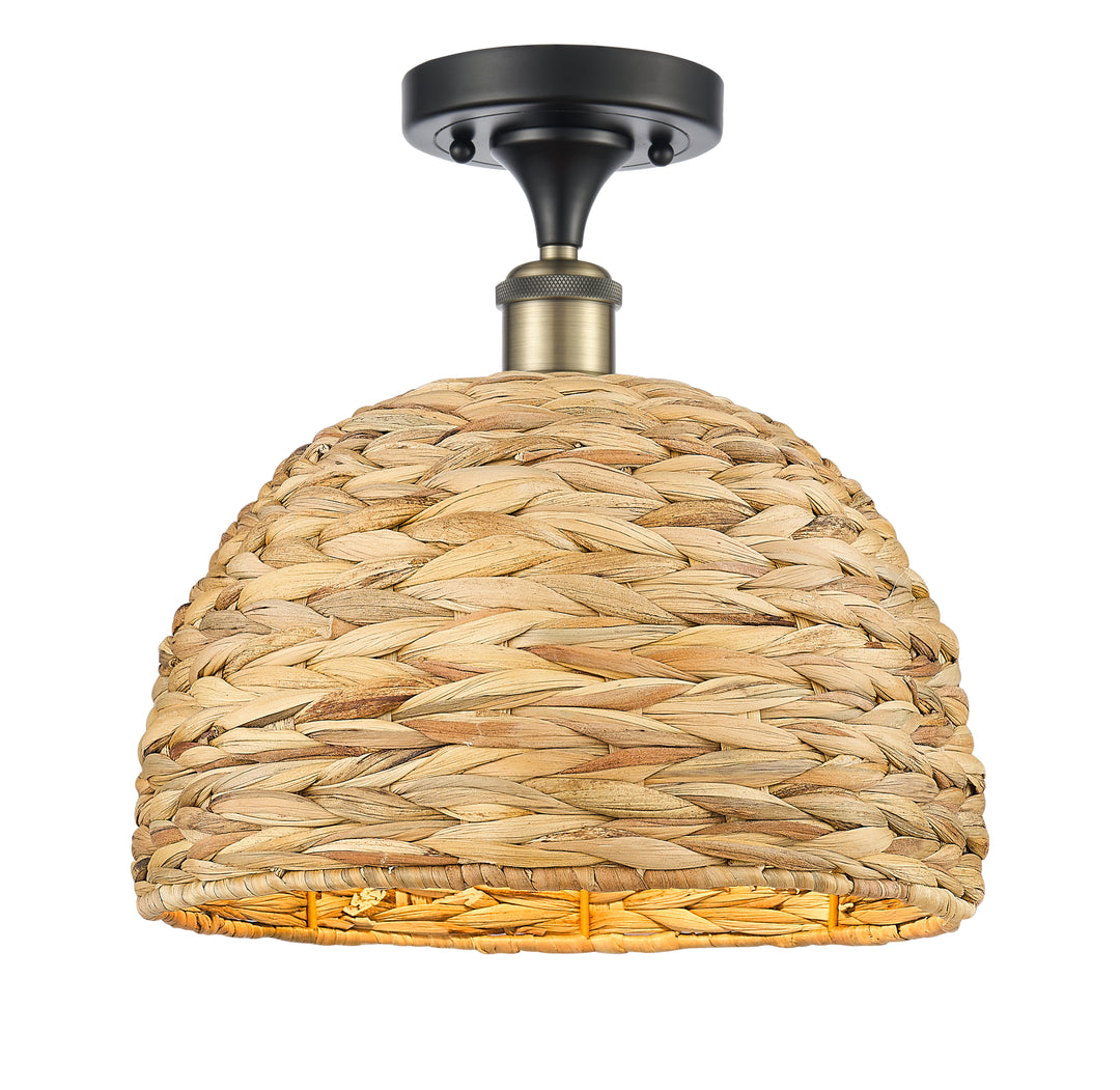 Innovations Lighting Woven Rattan 12" Semi-Flush Mount Ceiling Semi Flush Mounts Innovations Lighting Black Antique Brass  