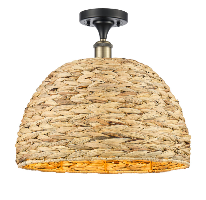 Innovations Lighting Woven Rattan 16" Semi-Flush Mount Ceiling Semi Flush Mounts Innovations Lighting Black Antique Brass  