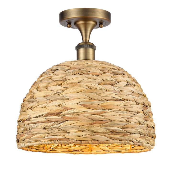 Innovations Lighting Woven Rattan 12" Semi-Flush Mount Ceiling Semi Flush Mounts Innovations Lighting Brushed Brass  