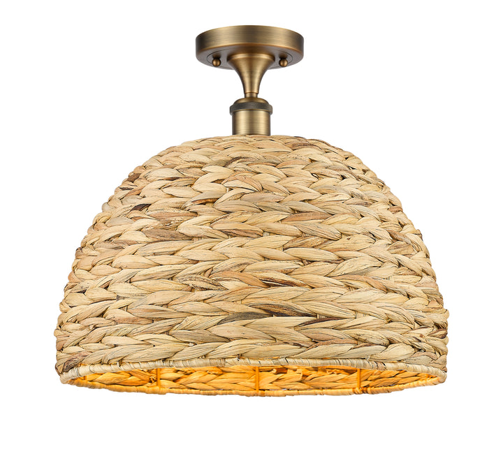 Innovations Lighting Woven Rattan 16" Semi-Flush Mount Ceiling Semi Flush Mounts Innovations Lighting Brushed Brass  