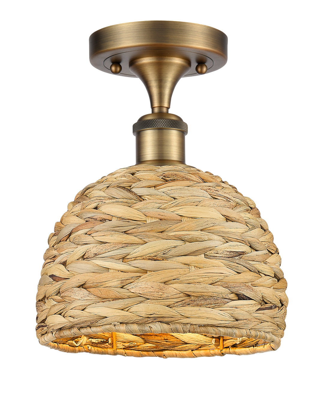 Innovations Lighting Woven Rattan 8" Semi-Flush Mount Ceiling Semi Flush Mounts Innovations Lighting Brushed Brass  