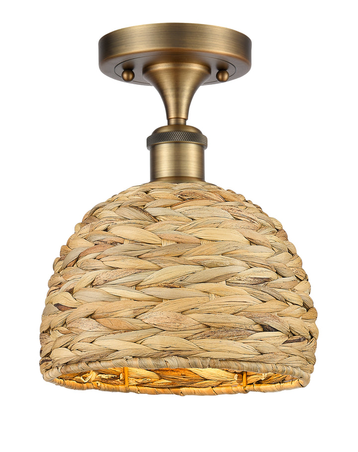 Innovations Lighting Woven Rattan 8" Semi-Flush Mount Ceiling Semi Flush Mounts Innovations Lighting Brushed Brass  