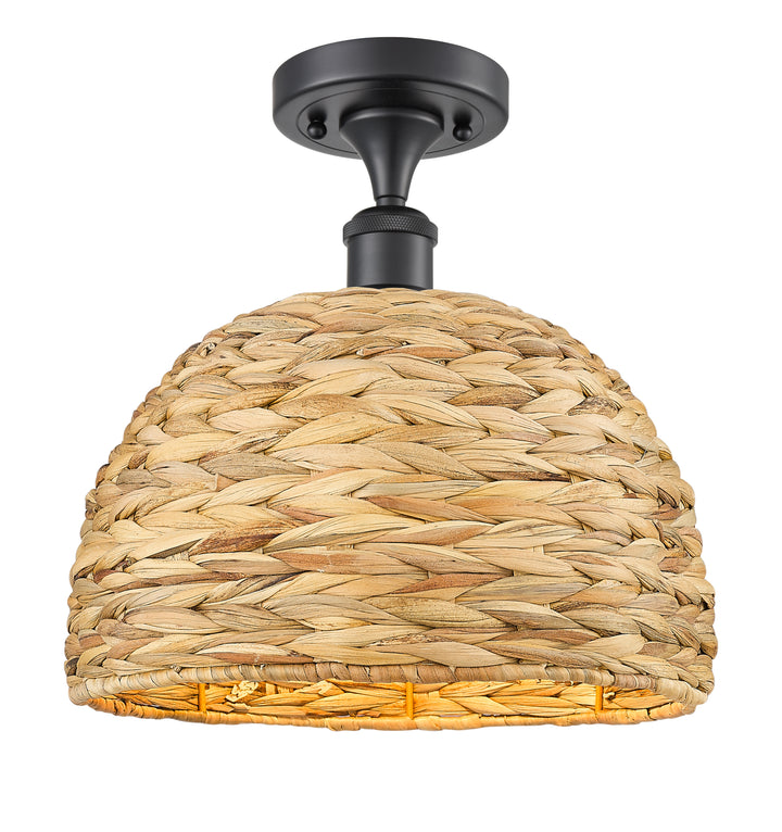 Innovations Lighting Woven Rattan 12" Semi-Flush Mount Ceiling Semi Flush Mounts Innovations Lighting Matte Black  