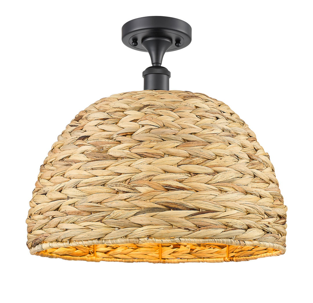 Innovations Lighting Woven Rattan 16" Semi-Flush Mount Ceiling Semi Flush Mounts Innovations Lighting Matte Black  